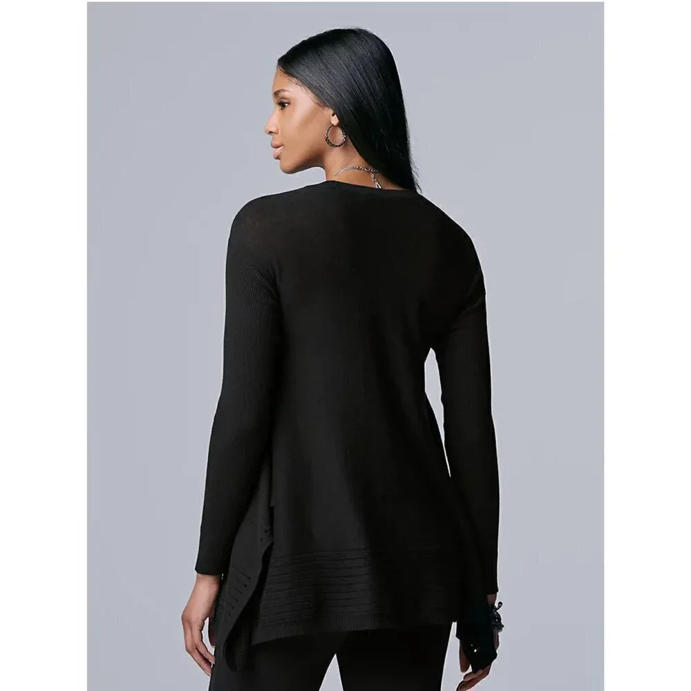 Simply Vera Wang Womens Gray Crew Neck Sweater Knit Tunic Top Sz M New